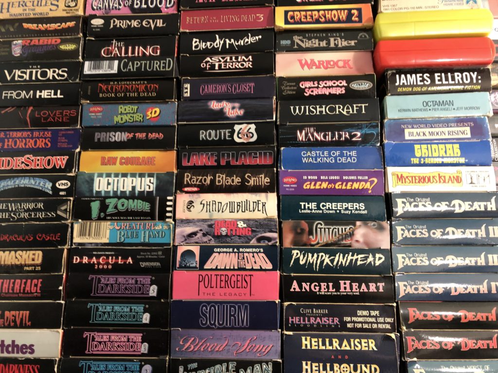 A small portion of the Greg Palko VHS horror movie collection.